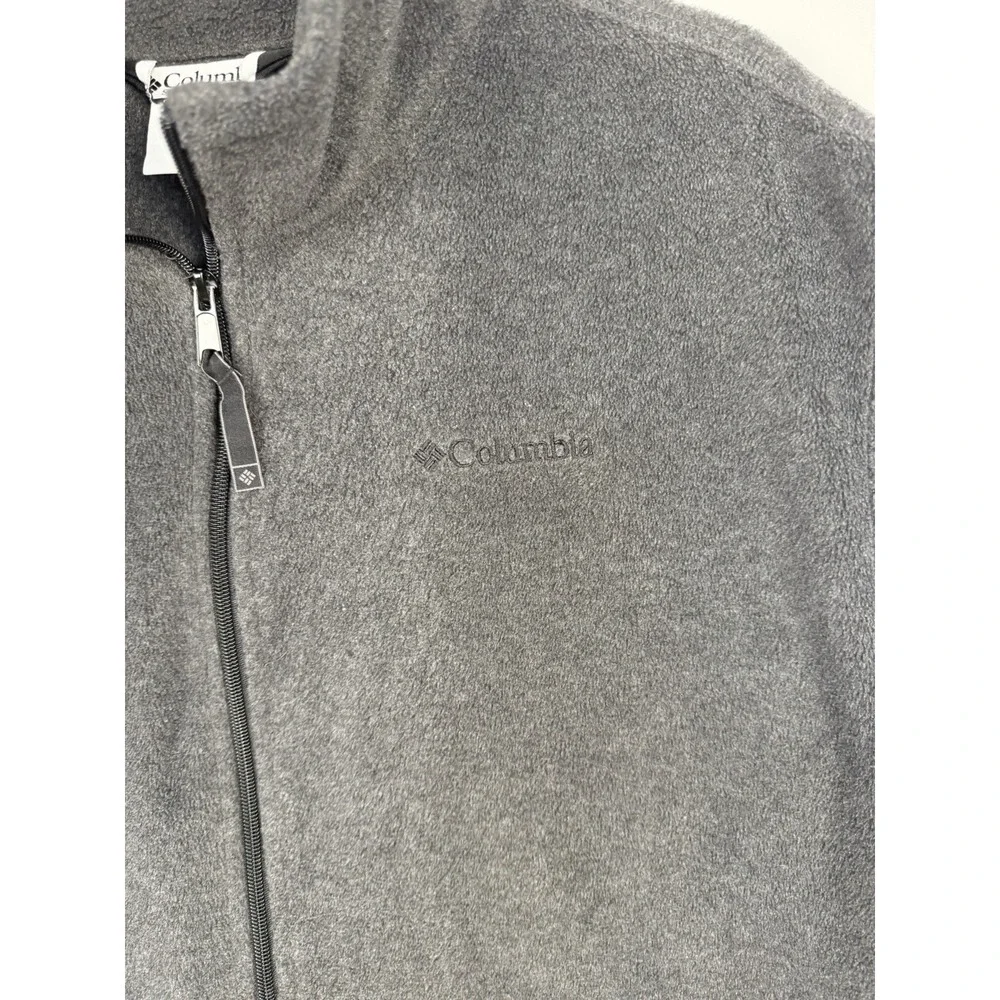 Men's Columbia‎ Dark Gray Fleece Vest Full Zip Zippered Side Pockets Size 2XL